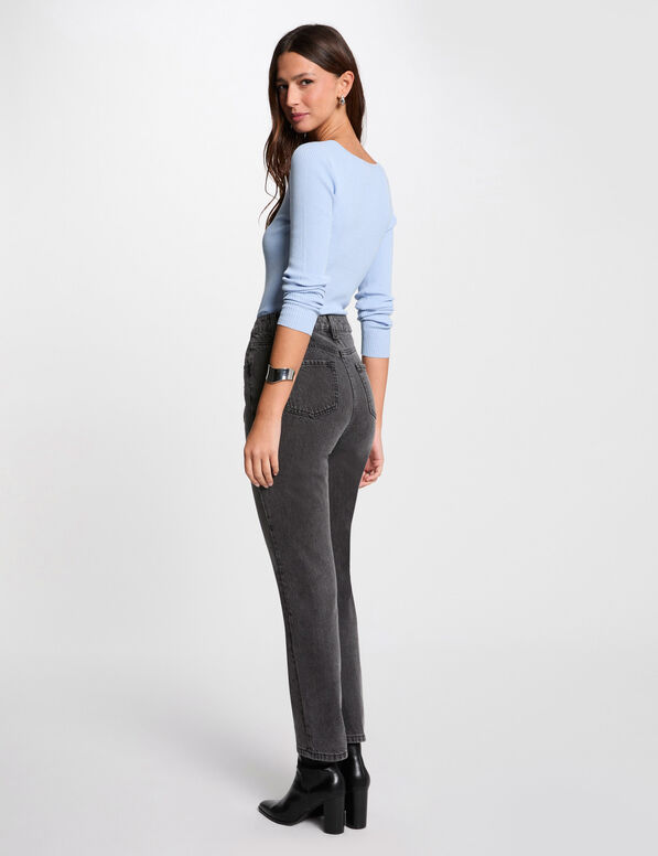 pull manches longues cotele detail zippe bleu ciel femme Pull manches longues côtelé détail zippé bleu ciel femme