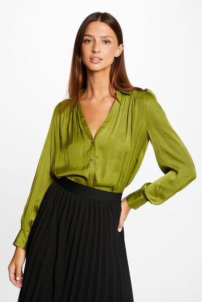 Chemise manches longues satin anis femme