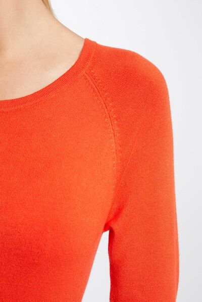 Pull manches longues à col rond orange foncé femme