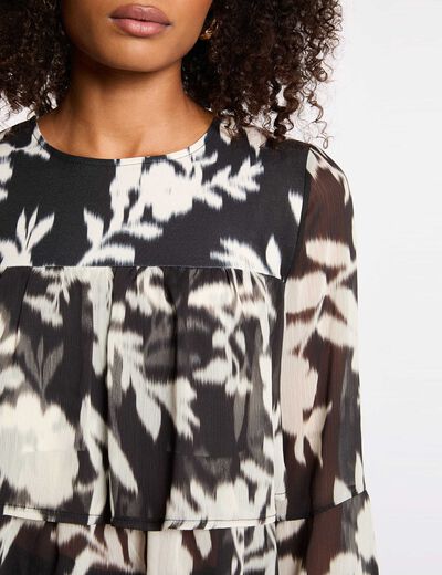 Tee-shirt Voile Noir Fred Sabatier Taille 40 - Imprimé Géométrique, Manches Longues, Occasion Très Bon état