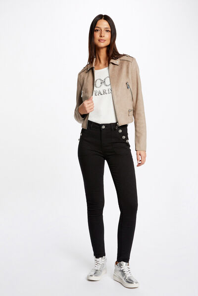 Blouson droit aspect suédine beige clair femme