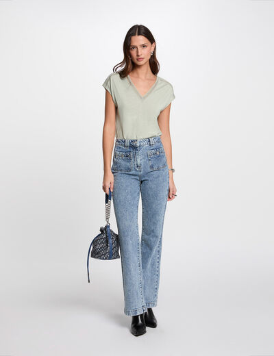 Jeans large denim double stone femme