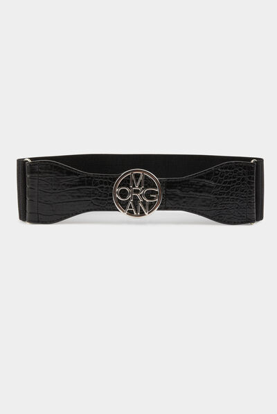 Ceinture élastiquée avec boucle logo noir femme
