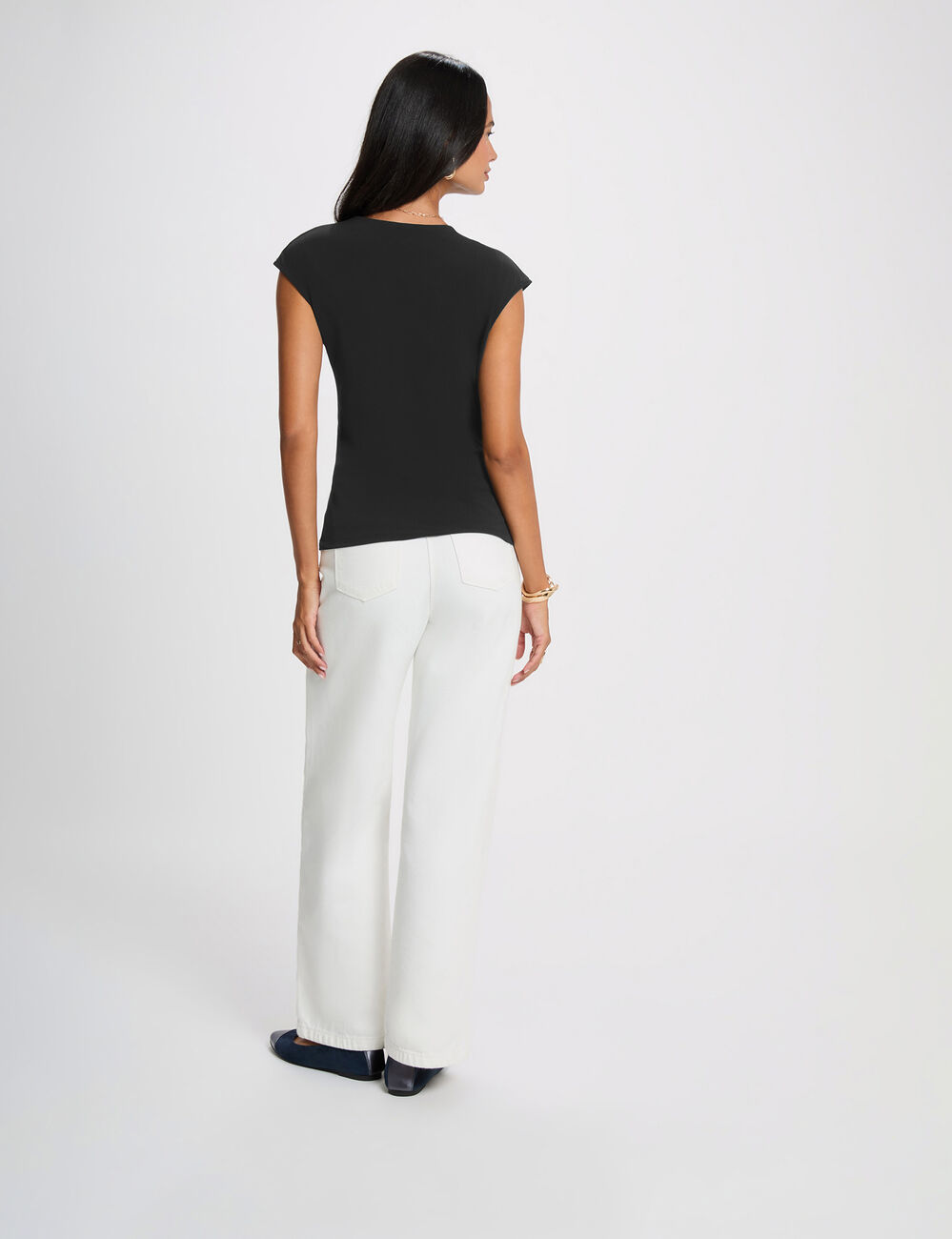 Top sans manches col v noir femme