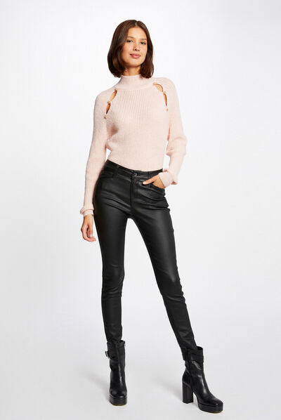 Pantalon skinny enduit noir femme