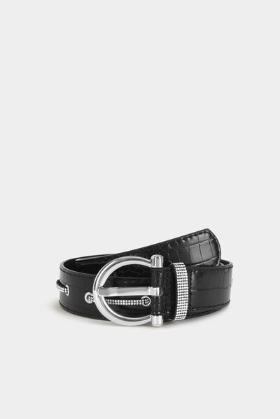 Ceinture aspect croco avec strass noir femme