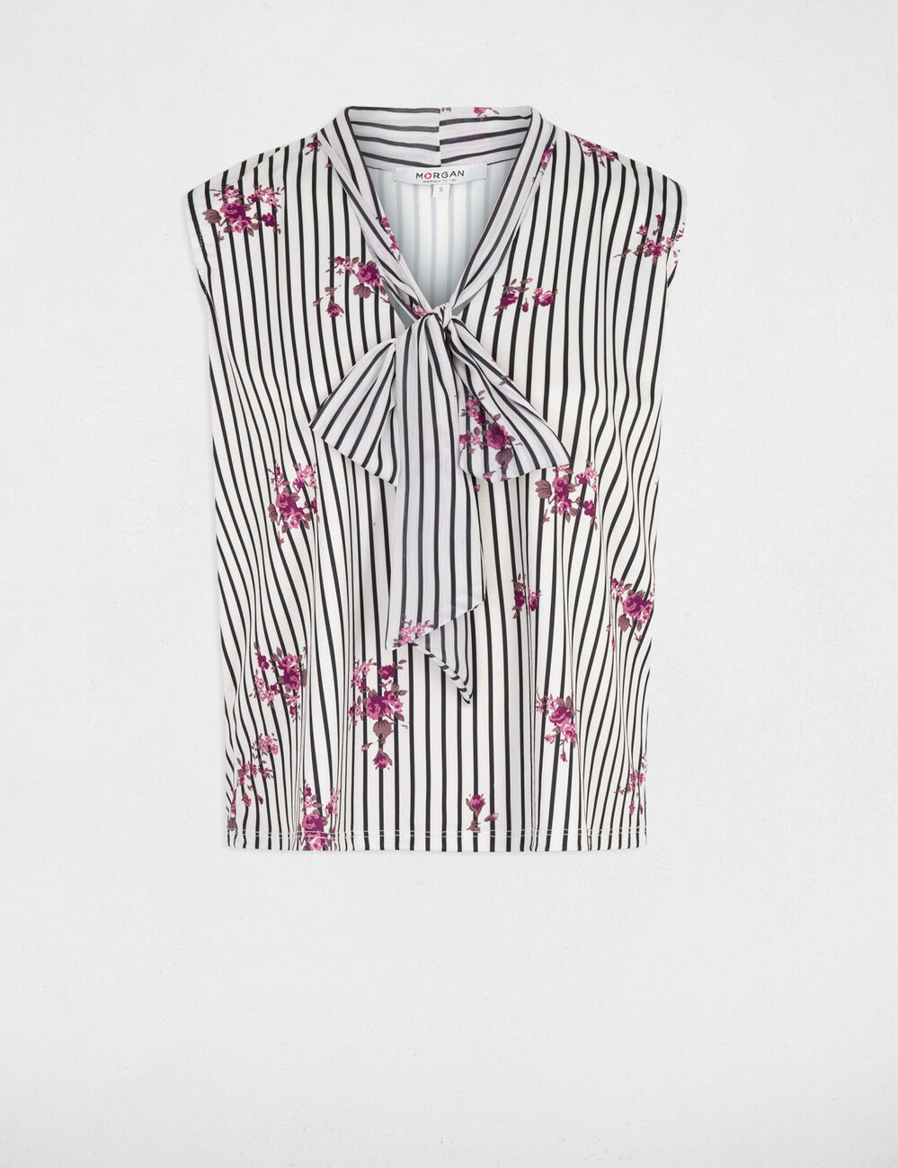 T-shirt col lavalli&egrave;re multicolore femme