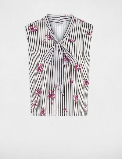 T-shirt col lavalli&egrave;re multicolore femme