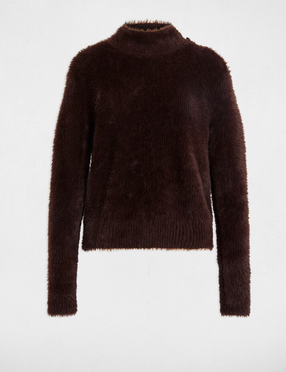 Pull court ajust&eacute; marron fonc&eacute; femme