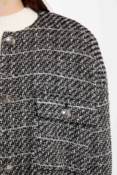Blouson oversize fils métallisés noir femme
