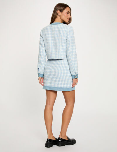 Veste ajust&eacute;e col rond bleu ciel femme