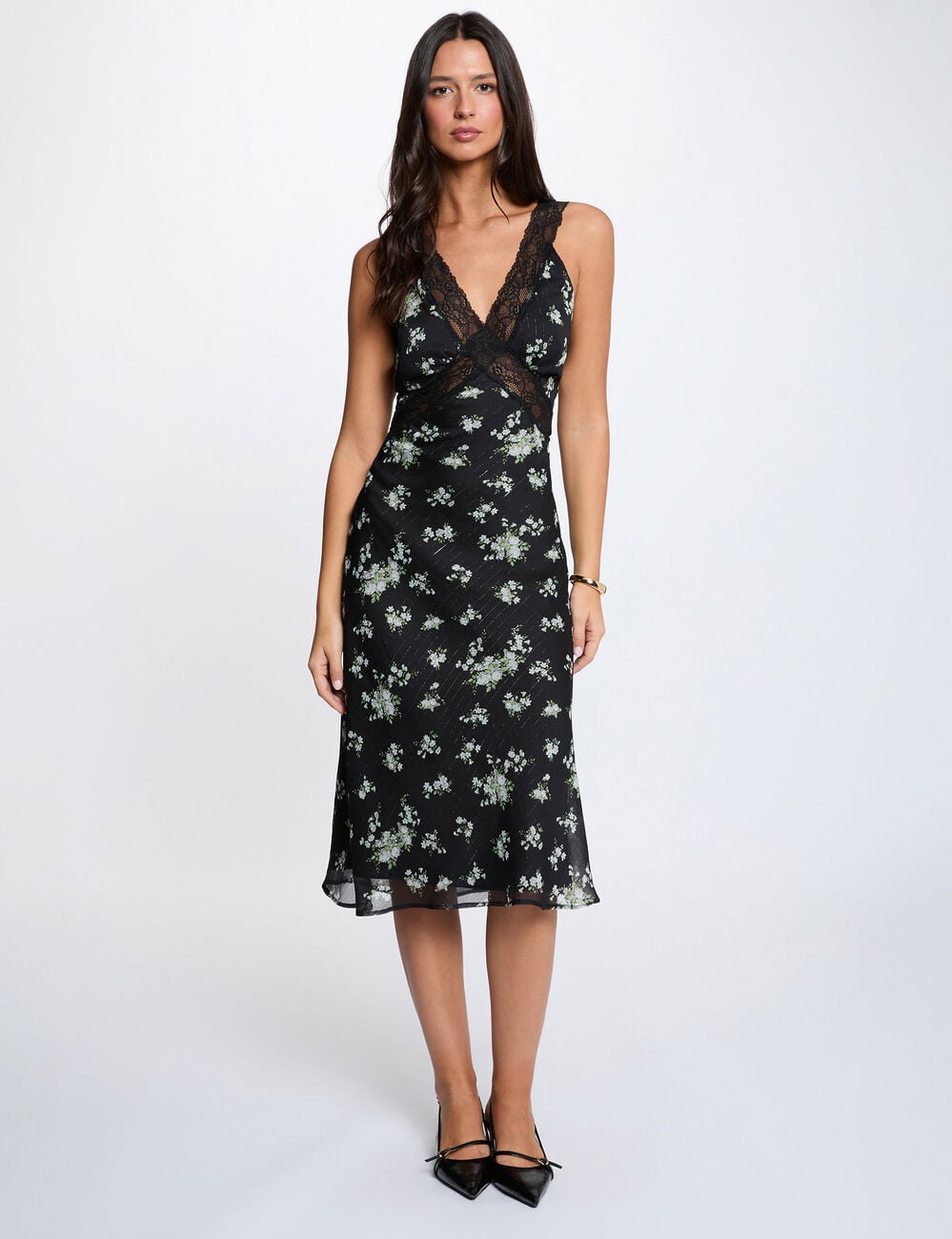 Robe dentelle col v multicolore femme