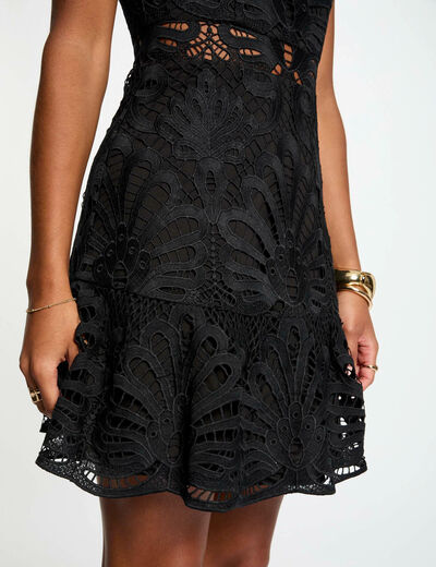 Robe courte trapèze dentelle noir femme
