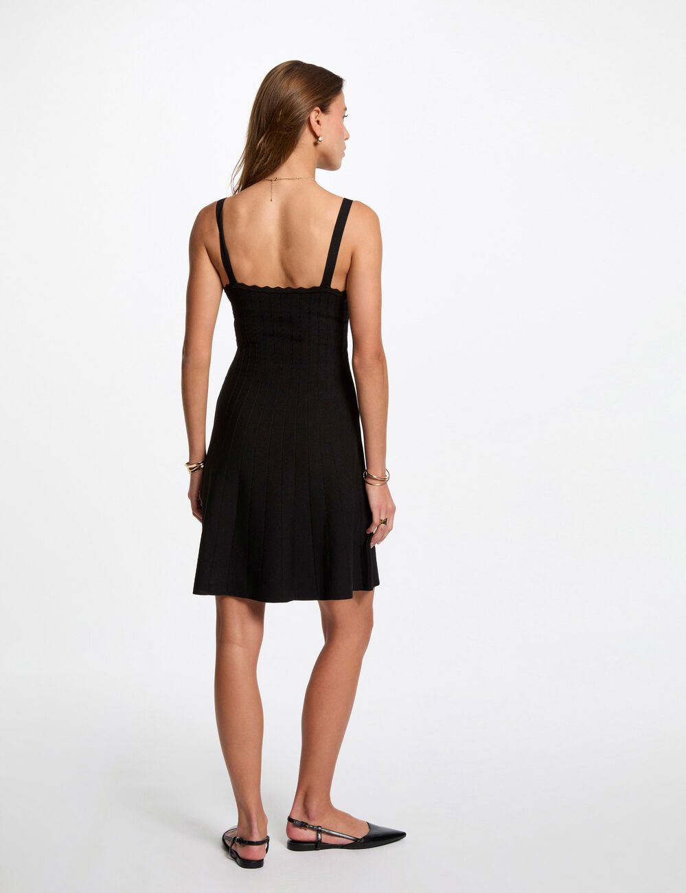 Robe tricot courte trapèze noir femme