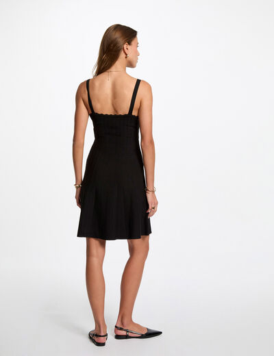 Robe tricot courte trapèze noir femme