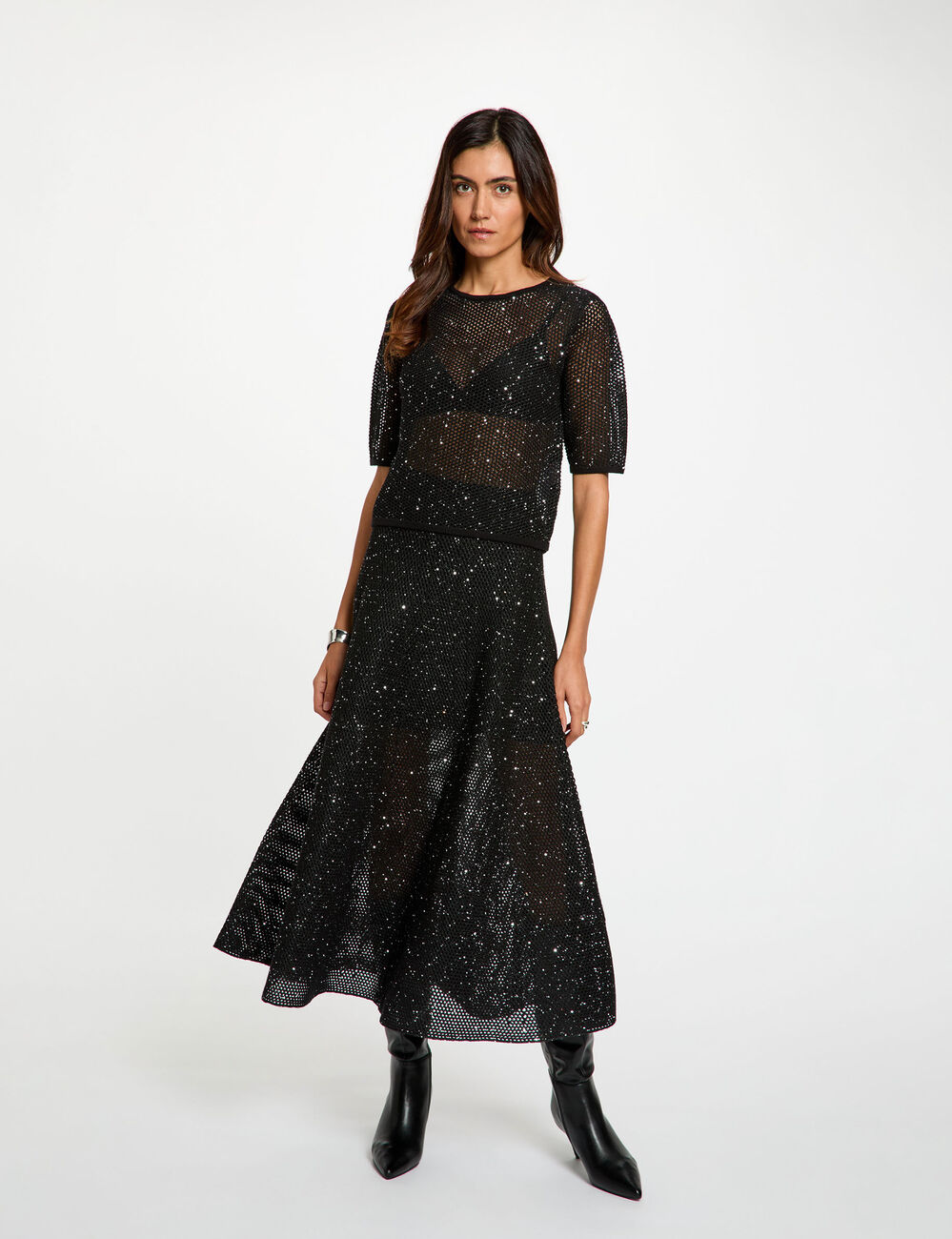 T-shirt maille filet noir femme