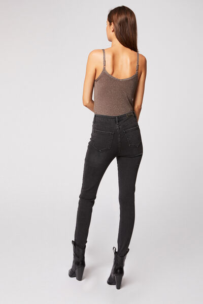 Pull bretelles fines à ornements vert kaki femme