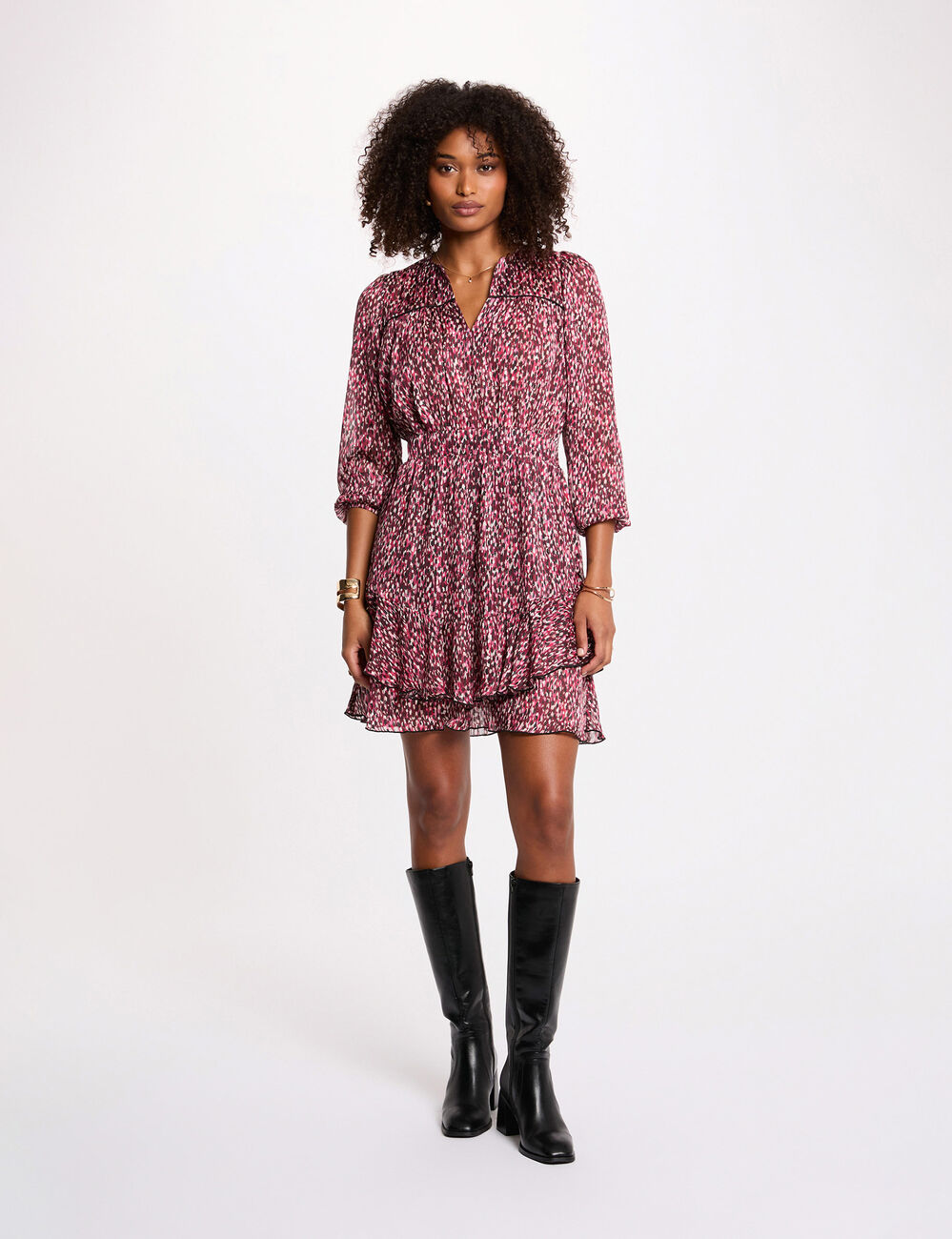 Robe courte col v multicolore femme