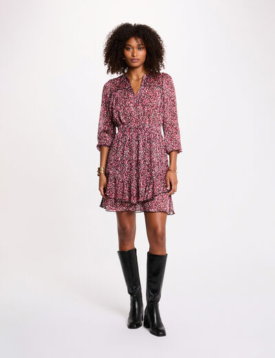 Robe courte col v multicolore femme