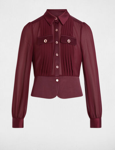 Chemise manches longues avec plis prune femme