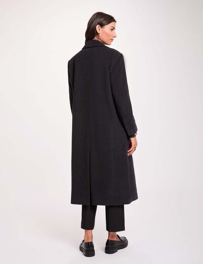 Manteau long col tailleur denim gris fonce femme
