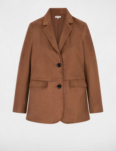 Blazer su&eacute;dine col tailleur marron chocolat femme