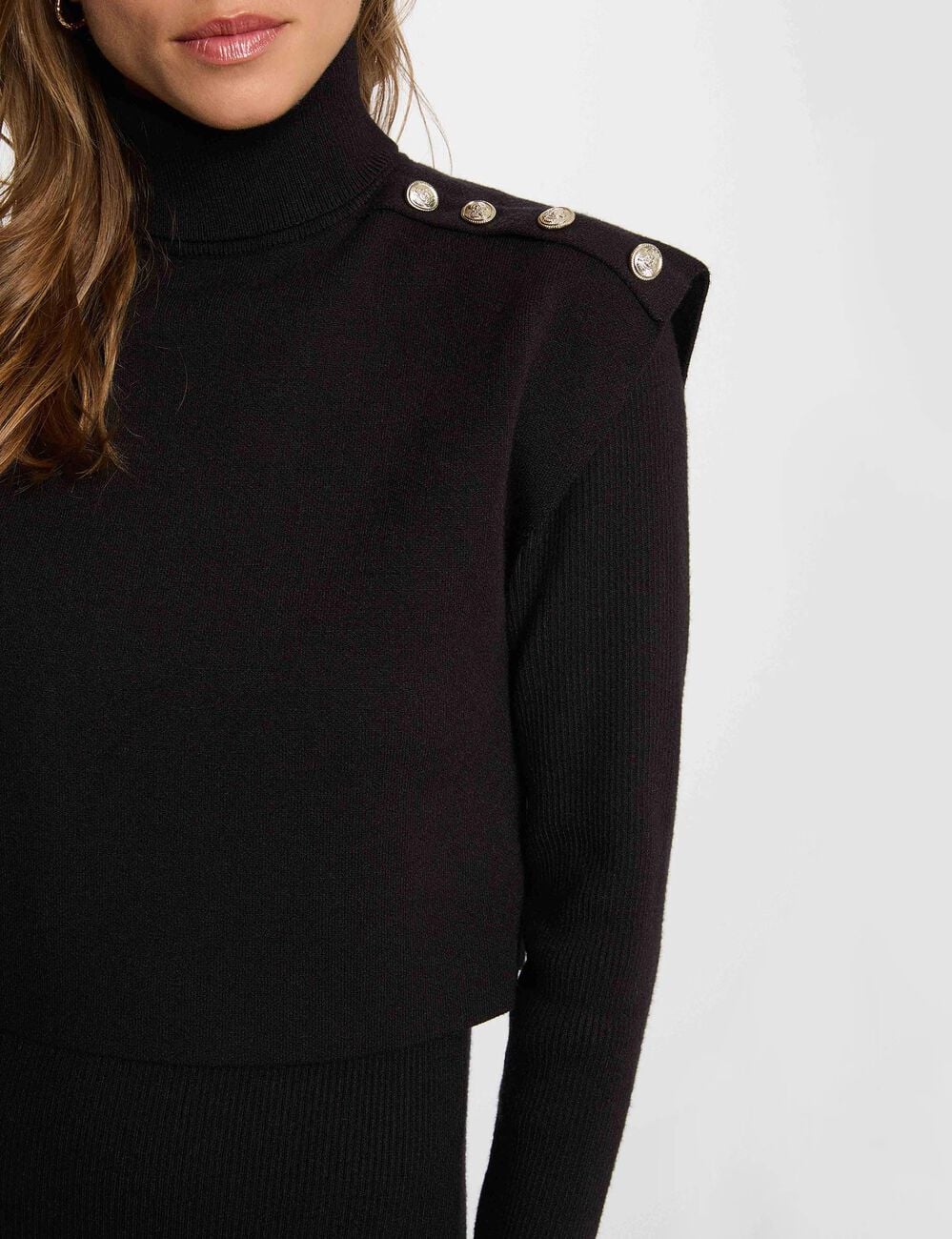 Robe tricot col roul&eacute; noir femme