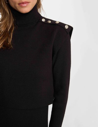 Robe tricot col roul&eacute; noir femme