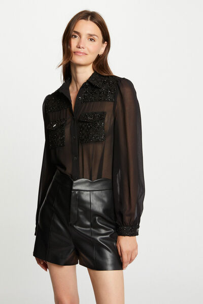 Chemise semi-transparente noir femme