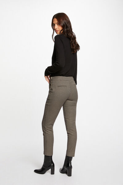 Pantalon cigarette imprimé géométrique noir femme