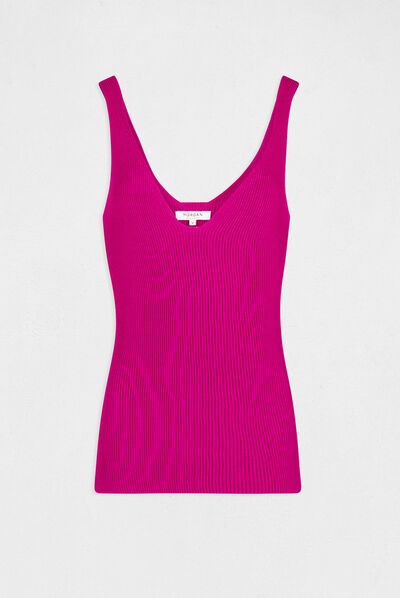 Débardeur pull avec col en V framboise femme