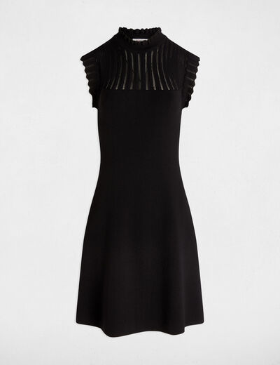 Robe tricot courte trapèze noir femme