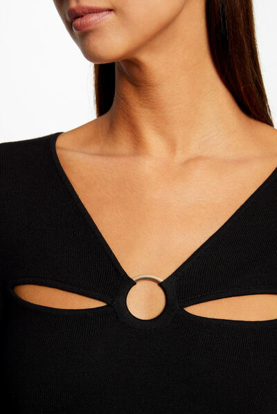 Pull manches longues avec ouvertures noir femme