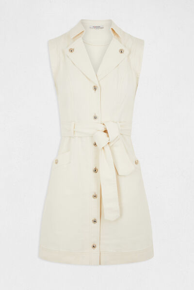 Robe droite boutonnée ceinturée ecru moyen femme