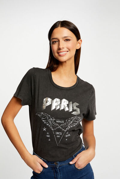 T-shirt manches courtes gris moyen femme