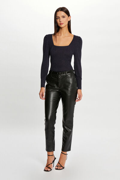 Pantalon ajusté simili cuir 7/8ème noir femme