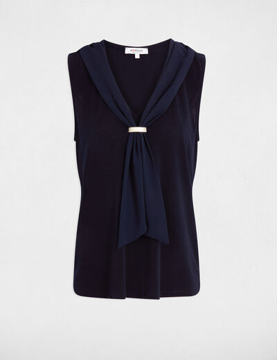 T-shirt col lavalli&egrave;re bleu marine femme