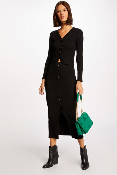 Jupe longue droite en tricot noir femme