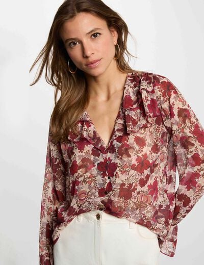 Chemise voile col v multicolore femme