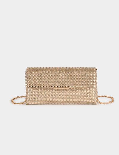 Pochette strass jaune or femme