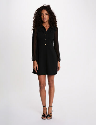 Robe courte col &agrave; revers noir femme