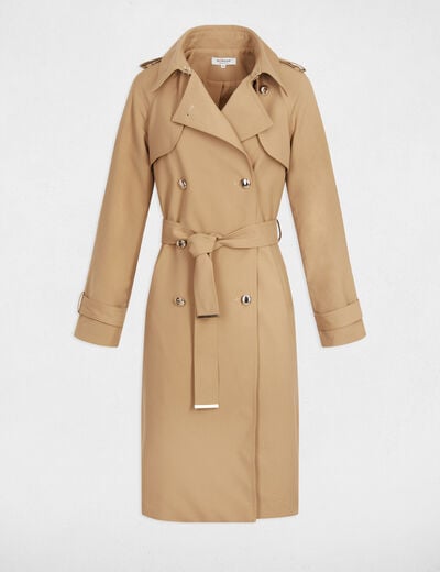 Trench long col tailleur beige femme