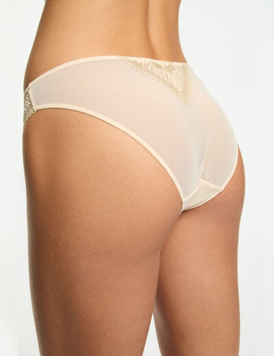 Slip dentelle bretelles fines beige femme
