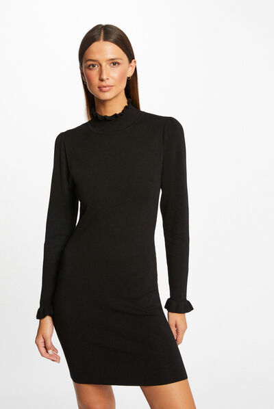 Robe pull ajustée avec col montant noir femme