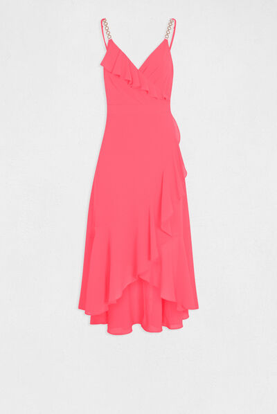 Robe longue évasée à volants rose femme