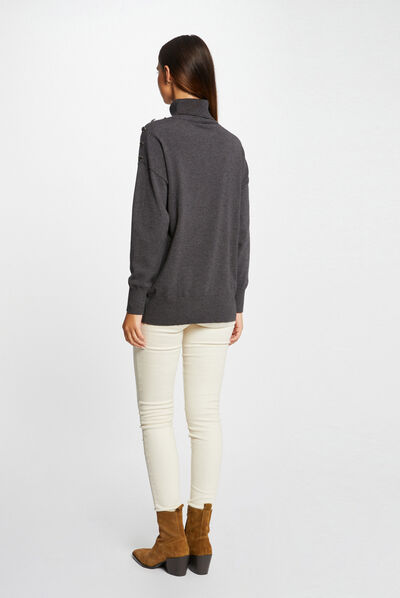Pull manches longues avec col roulé gris anthracite femme