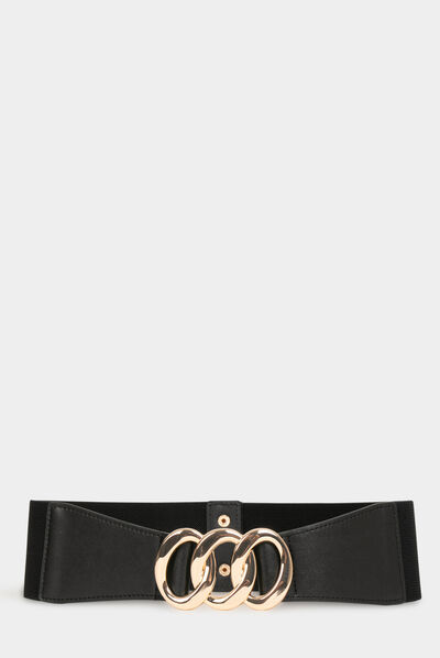 Ceinture élastiquée avec anneaux noir femme