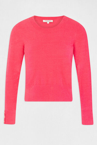 Pull manches longues à col rond fuchsia femme