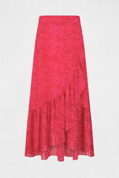 Jupe longue portefeuille imprimé léopard rose femme