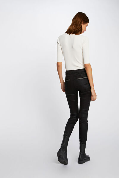Pantalon slim enduit noir femme
